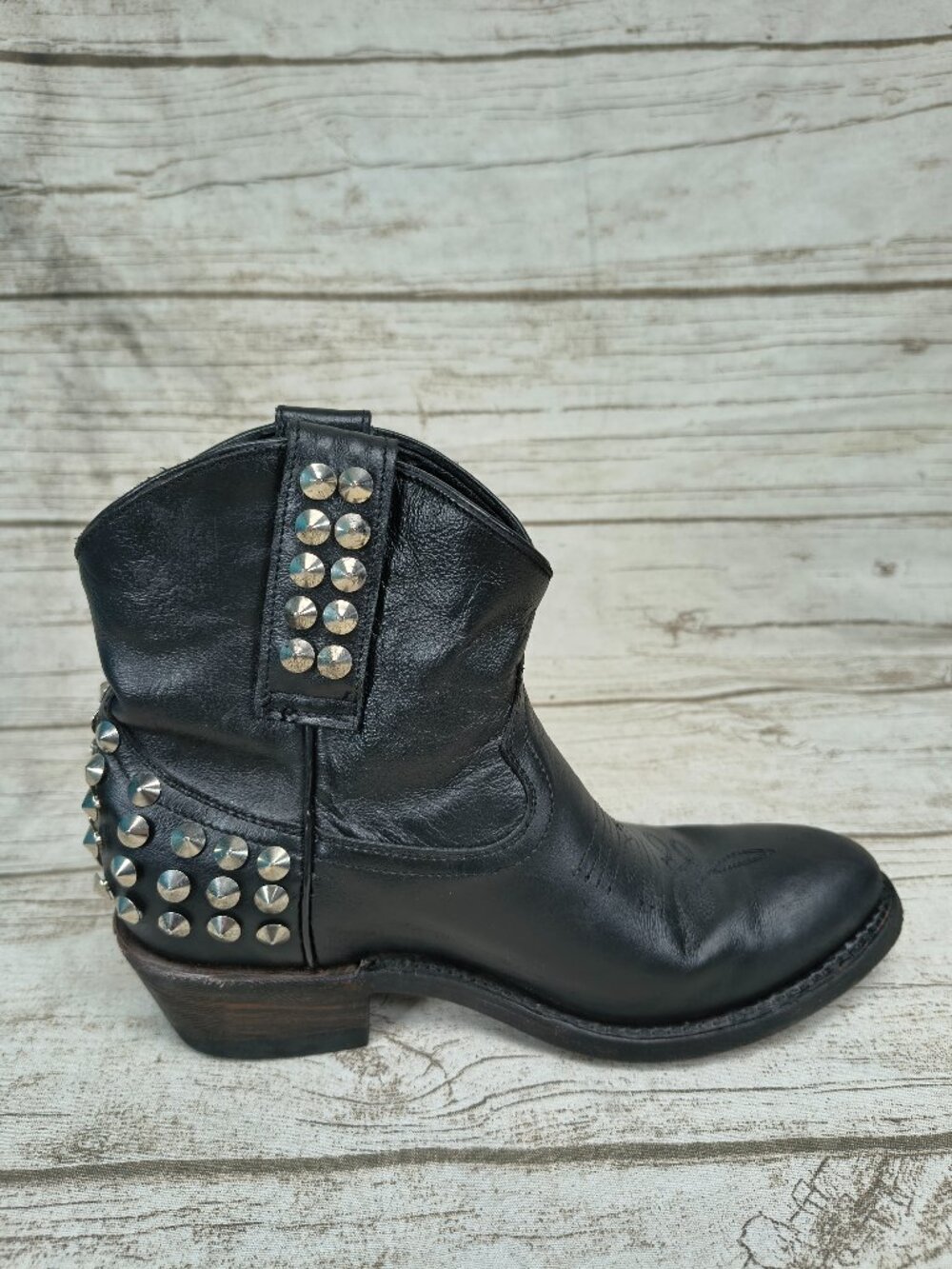 ASH Black Leather Western Studded Buckle Ankle Boots Size 36.5